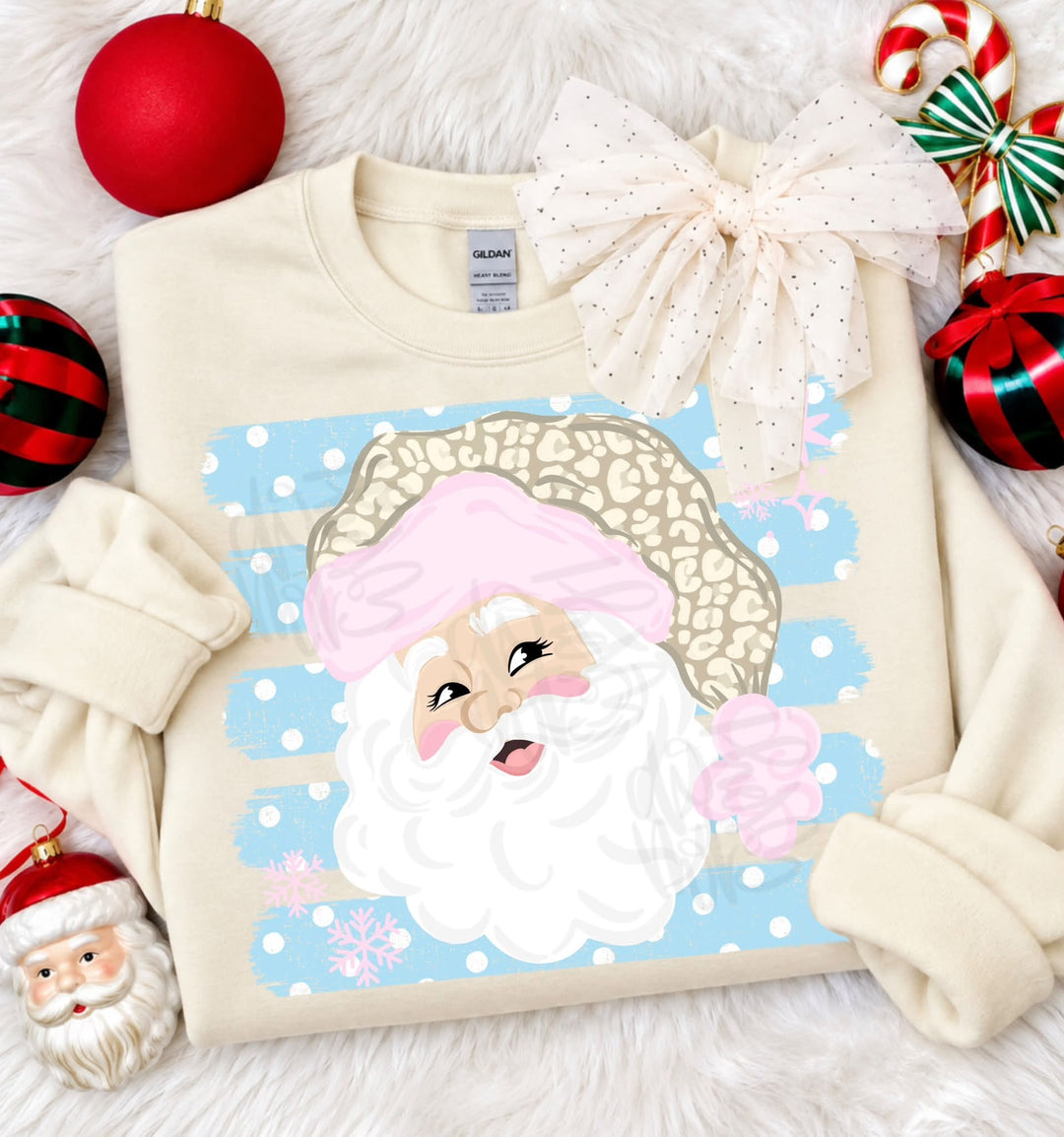 DEAL OF THE DAY - Striped Neutral Leopard Santa Tan Tee or Sweatshirt - FINAL SALE - Graphic Tee - The Red Rival