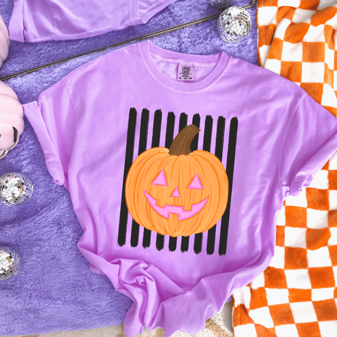 DEAL OF THE DAY - Striped Pumpkin Jack-O-Lantern Purple Tee (FINAL SALE) - Tees - The Red Rival