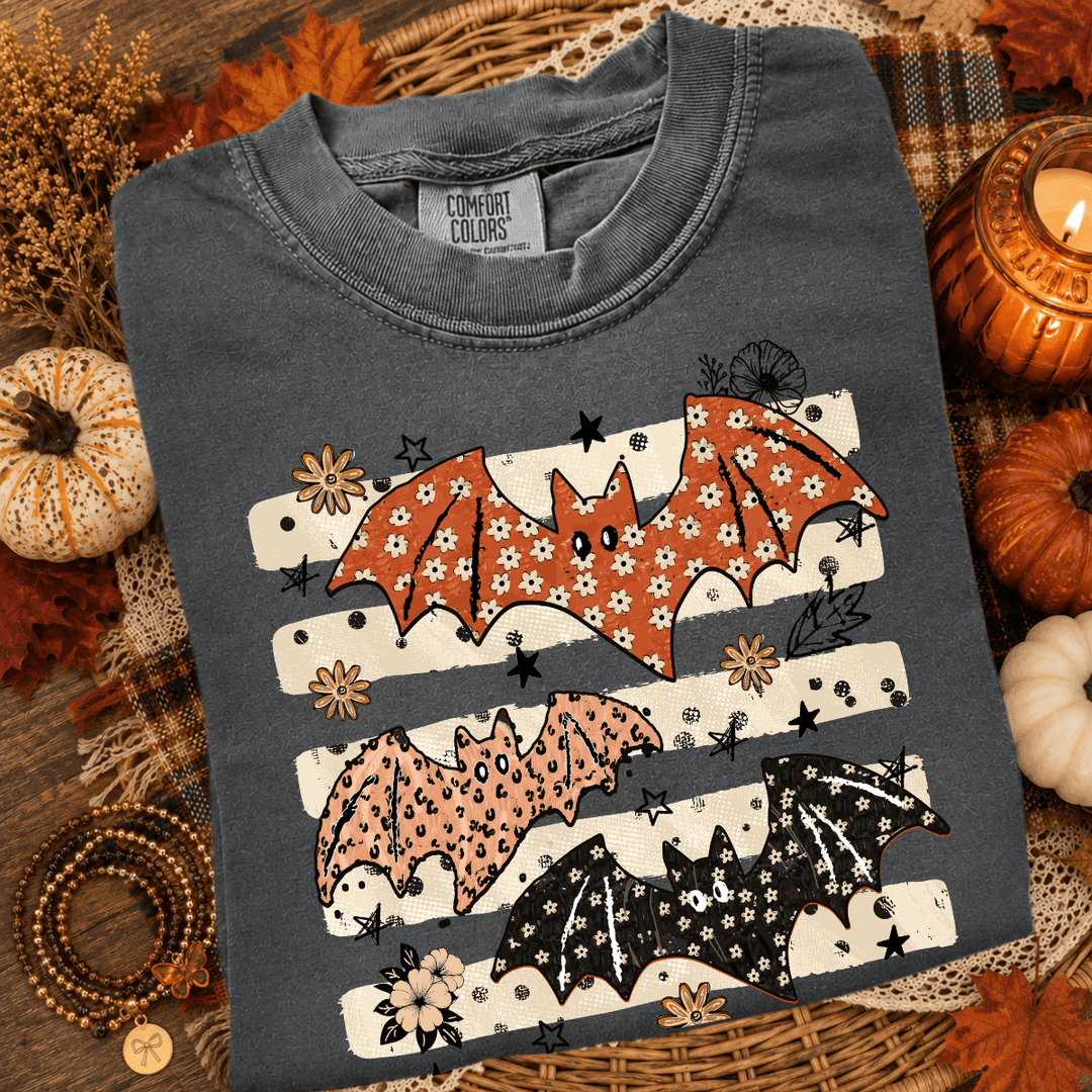 DEAL OF THE DAY - Striped Spooky Bats Pepper Tee - FINAL SALE - Graphic Tee - The Red Rival