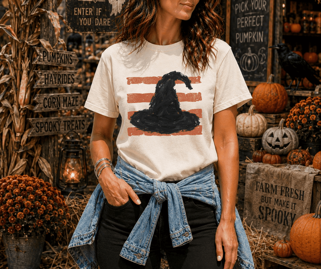 DEAL OF THE DAY - Stripped Witch Hat Ivory Tee - FINAL SALE - Graphic Tee - The Red Rival