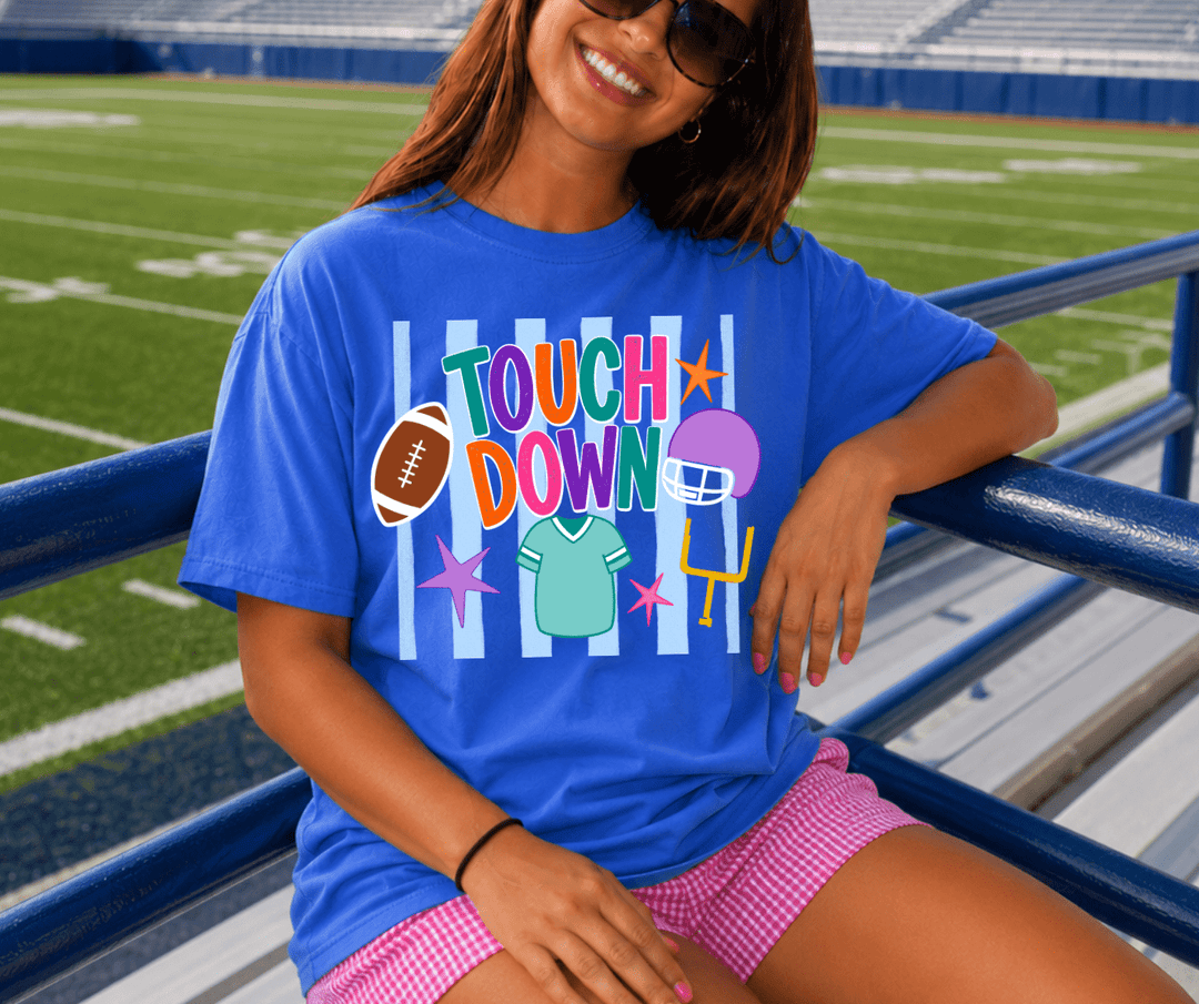 DEAL OF THE DAY - Touch Down Football Icons Blue Tee (FINAL SALE) - Tees - The Red Rival