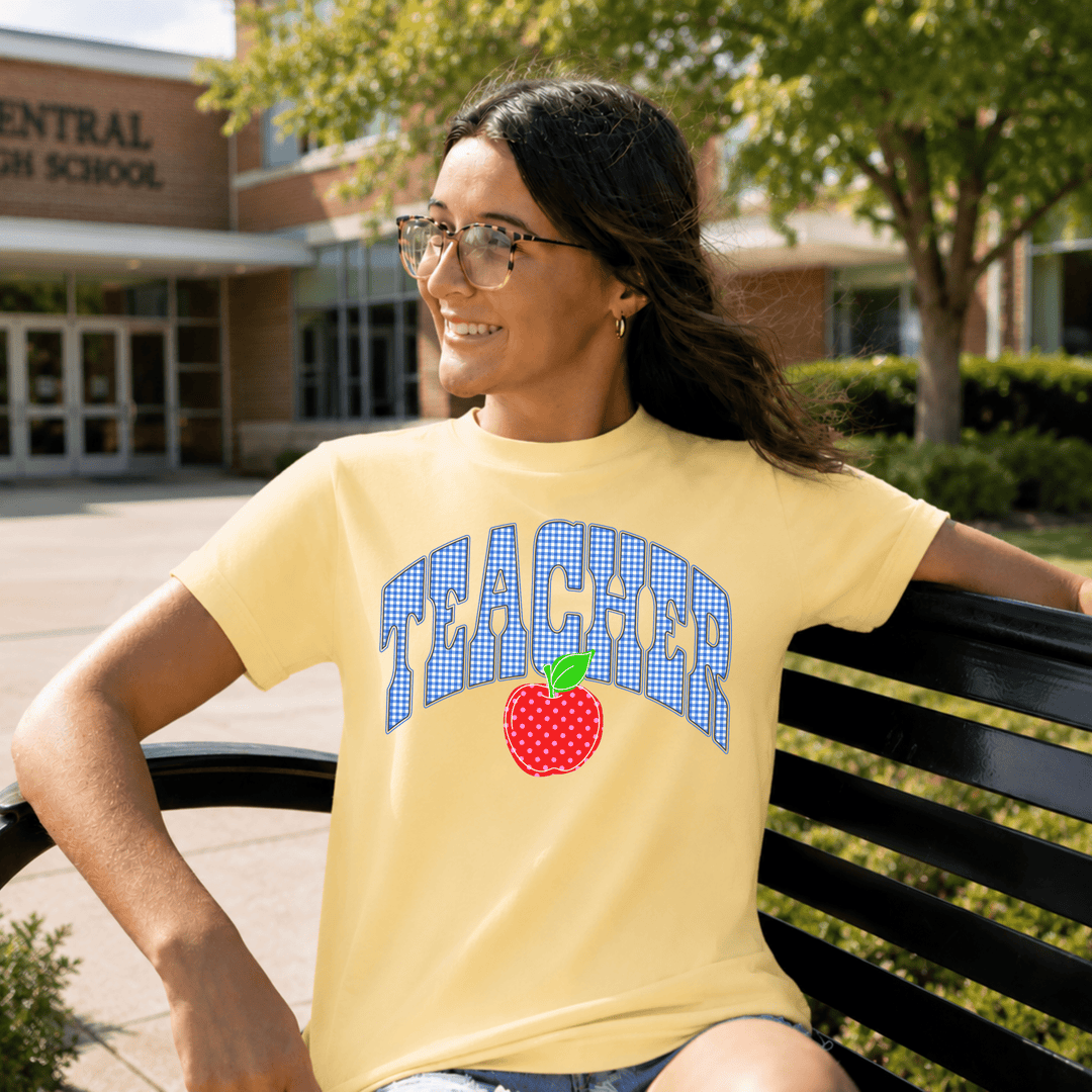 DEAL OF THE DAY - Varsity Teacher Apple Letters Butter Tee (FINAL SALE) - Tees - The Red Rival