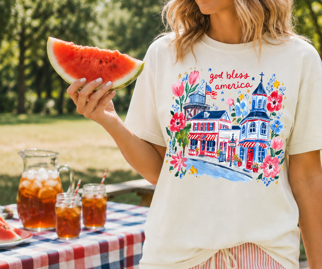DEAL OF THE DAY - Watercolor God Bless America Ivory Tee (FINAL SALE) - Tees - The Red Rival