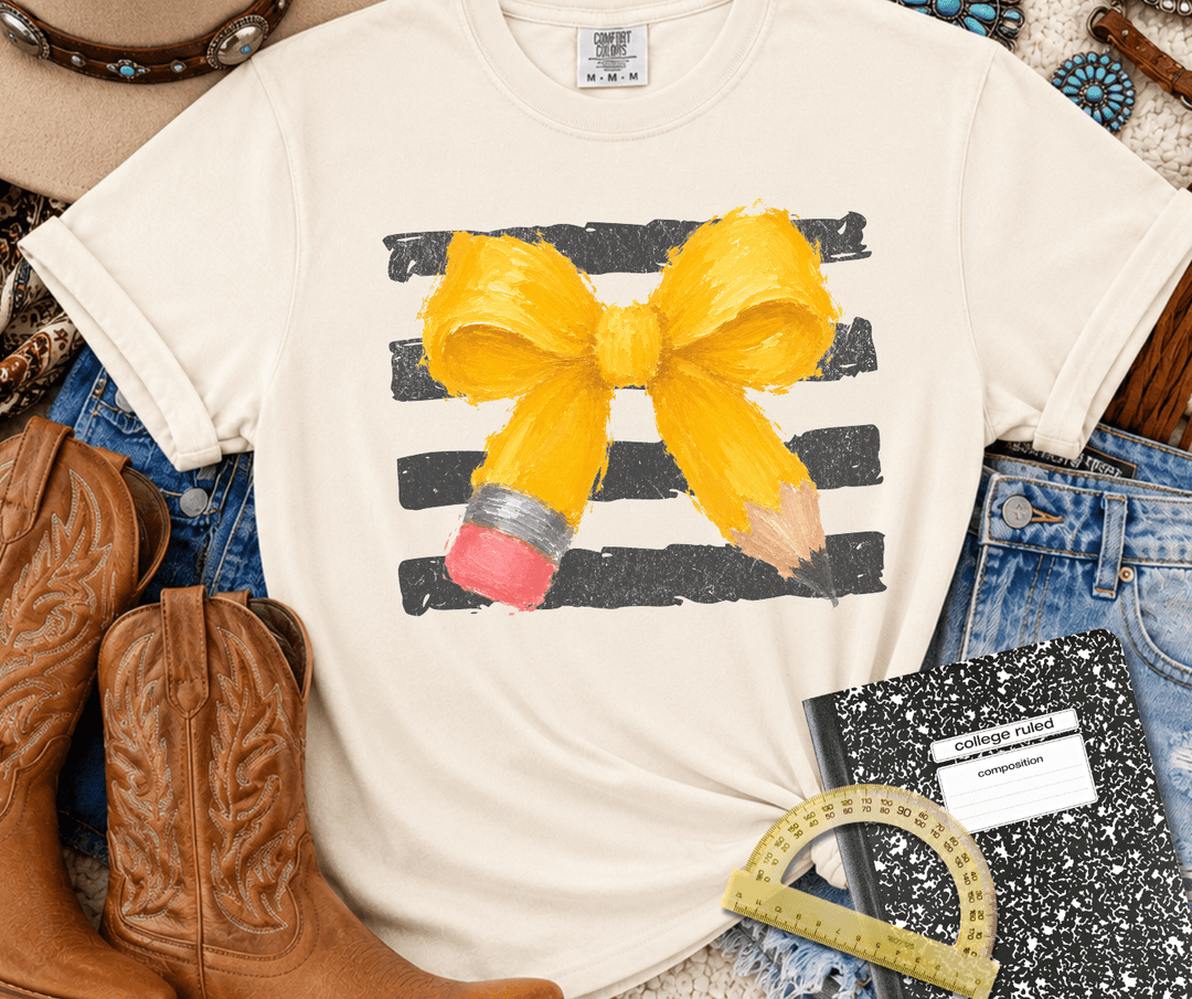 DEAL OF THE DAY - Watercolor Pencil Bow Ivory Tee - FINAL SALE - Graphic Tee - The Red Rival