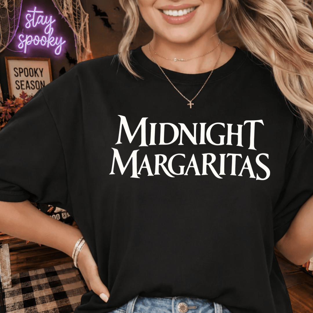 DEAL OF THE DAY - White Simple Text Midnight Margaritas Black Tee (FINAL SALE) - Tees - The Red Rival