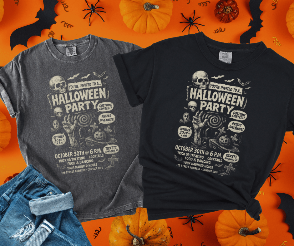 Distressed Halloween Party Invite Graphic Tee (Pick Your Tee Color) - Graphic Tee - The Red Rival