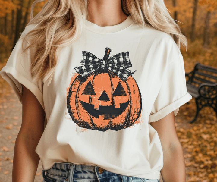 Distressed Jack - o - Lantern w/ Bow Sweatshirt or Tee - Tees - The Red Rival