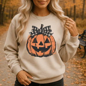 Distressed Jack - o - Lantern w/ Bow Sweatshirt or Tee - Tees - The Red Rival