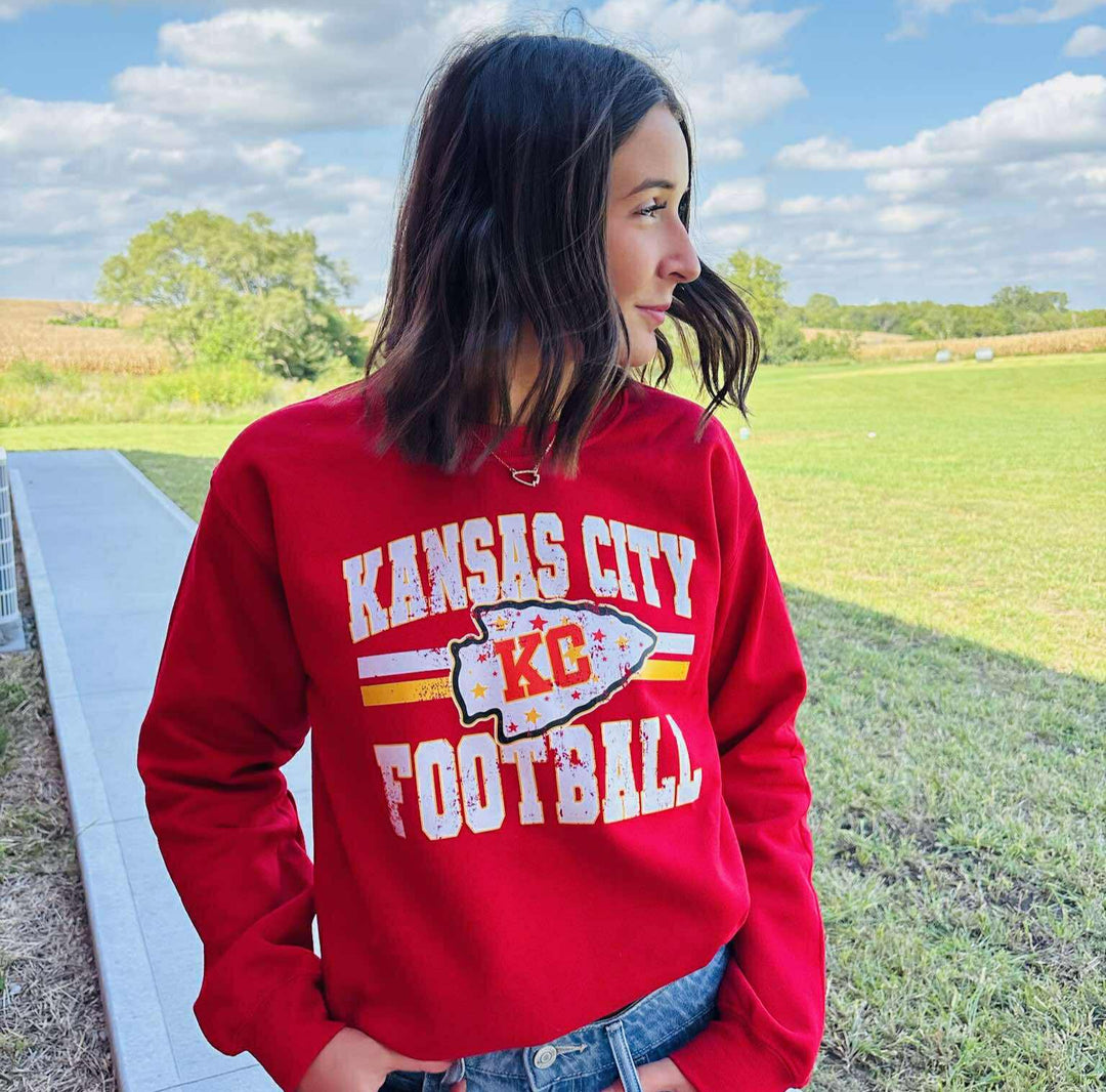 Distressed Kansas City Football Red Sweatshirt - Graphic Tee - The Red Rival