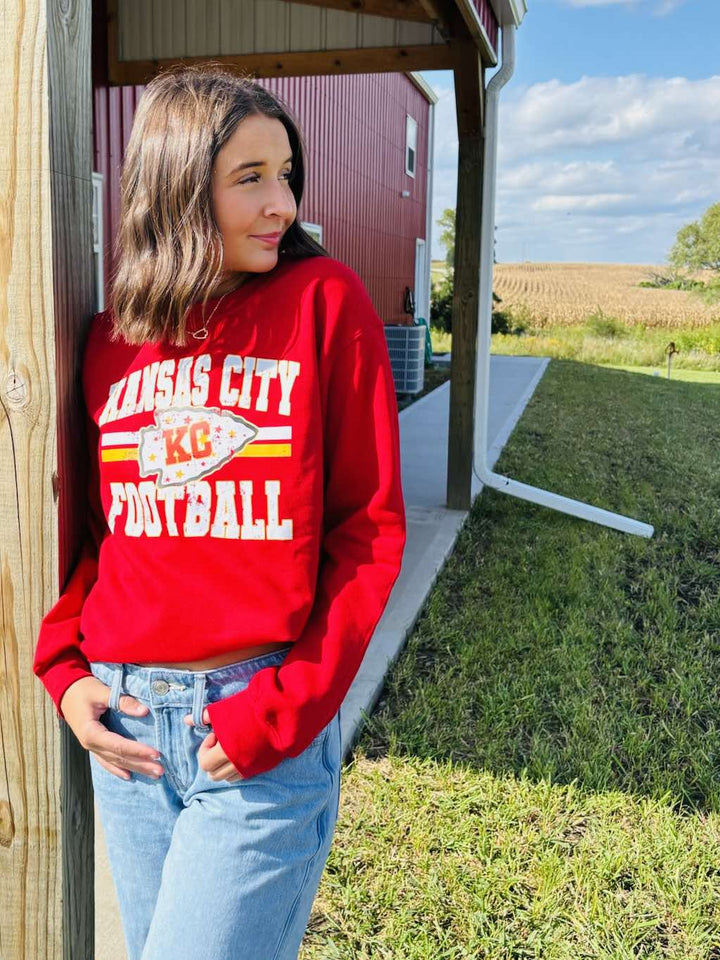 Distressed Kansas City Football Red Sweatshirt - Graphic Tee - The Red Rival