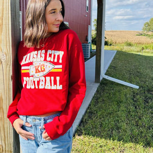 Distressed Kansas City Football Red Sweatshirt - Graphic Tee - The Red Rival
