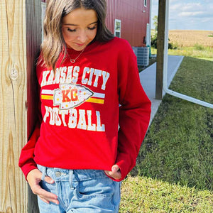 Distressed Kansas City Football Red Sweatshirt - Graphic Tee - The Red Rival