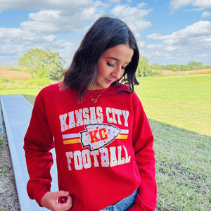 Distressed Kansas City Football Red Sweatshirt - Graphic Tee - The Red Rival