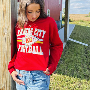 Distressed Kansas City Football Red Sweatshirt - Graphic Tee - The Red Rival