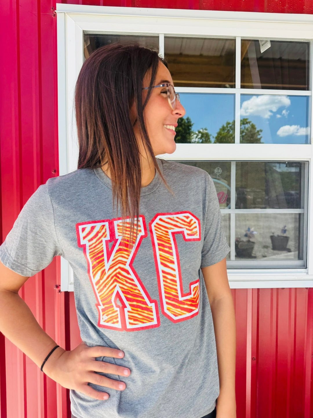 Distressed KC Retro Red/Gold Zebra Print Black Tee or Sweatshirt - Tees - The Red Rival