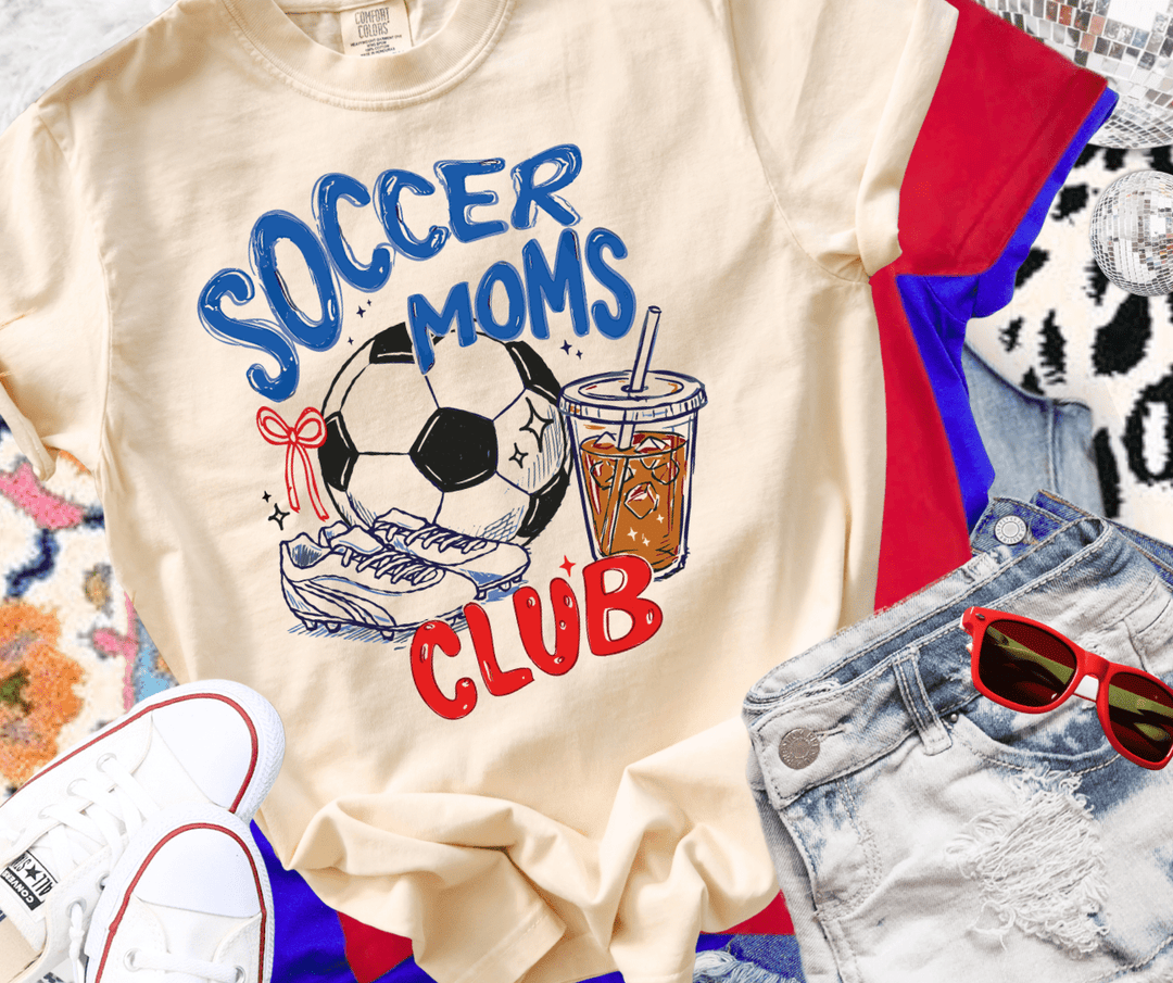 Distressed Soccer Moms Club Ivory Tee - Tees - The Red Rival