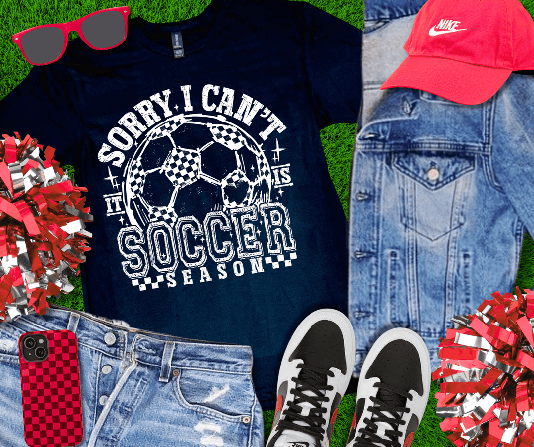 Distressed Sorry I Can't It Is Soccer Season (Pick your tee color) - Graphic Tee - The Red Rival