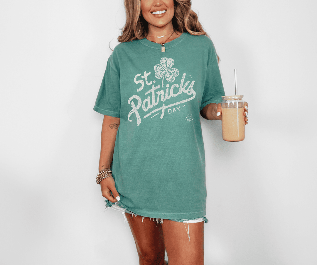 Distressed St. Patrick's Script Green Tee - Wholesale - The Red Rival