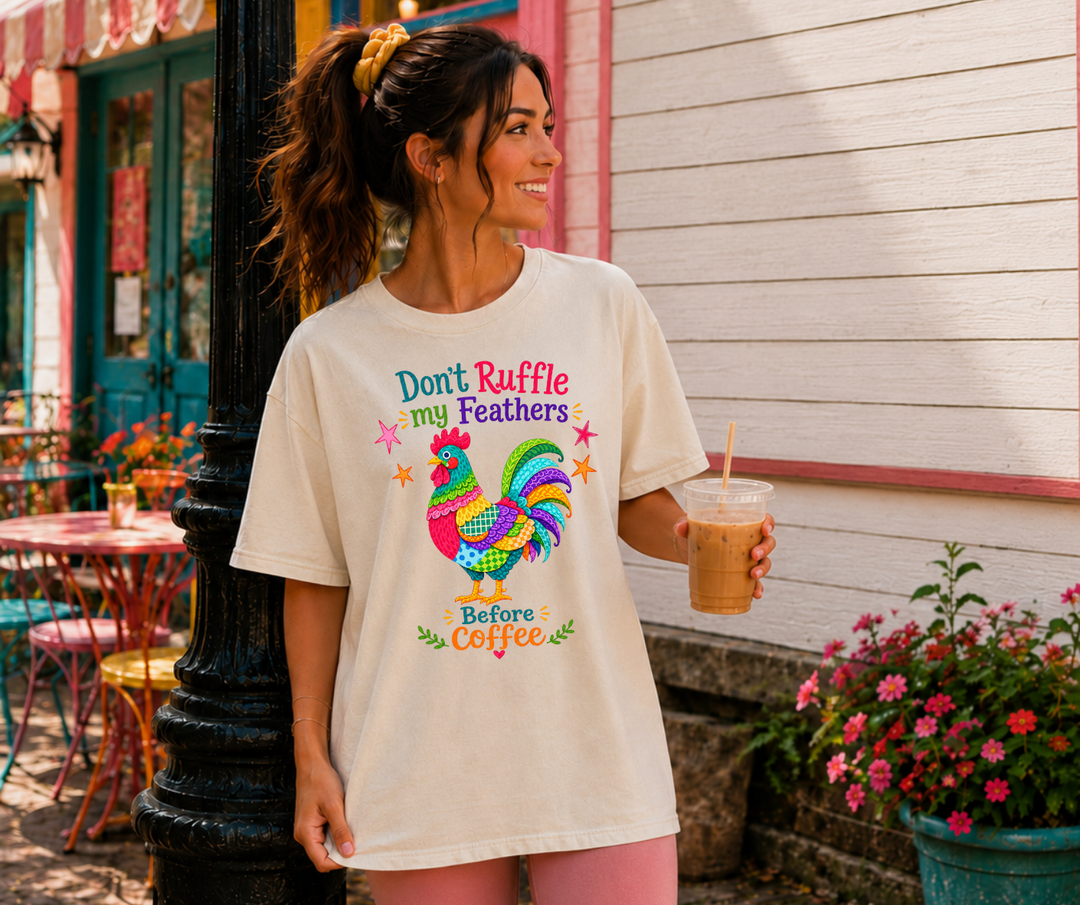 Don't Ruffle My Feathers Before Coffee Ivory Tee - Tees - The Red Rival