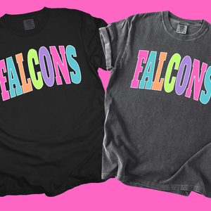 FALCONS - Multi - Color Varsity Letters (Pick your tee color) - Graphic Tee - The Red Rival