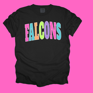 FALCONS - Multi - Color Varsity Letters (Pick your tee color) - Graphic Tee - The Red Rival