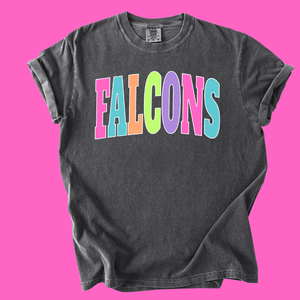 FALCONS - Multi - Color Varsity Letters (Pick your tee color) - Graphic Tee - The Red Rival