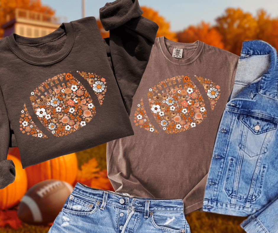 Fall Flowers Football Sweatshirt or Tee - Wholesale - The Red Rival