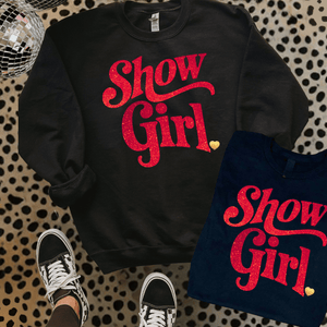 Faux Glitter Show Girl Black Tee or Sweatshirt - Wholesale - The Red Rival