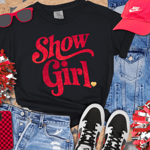 Faux Glitter Show Girl Black Tee or Sweatshirt - Wholesale - The Red Rival