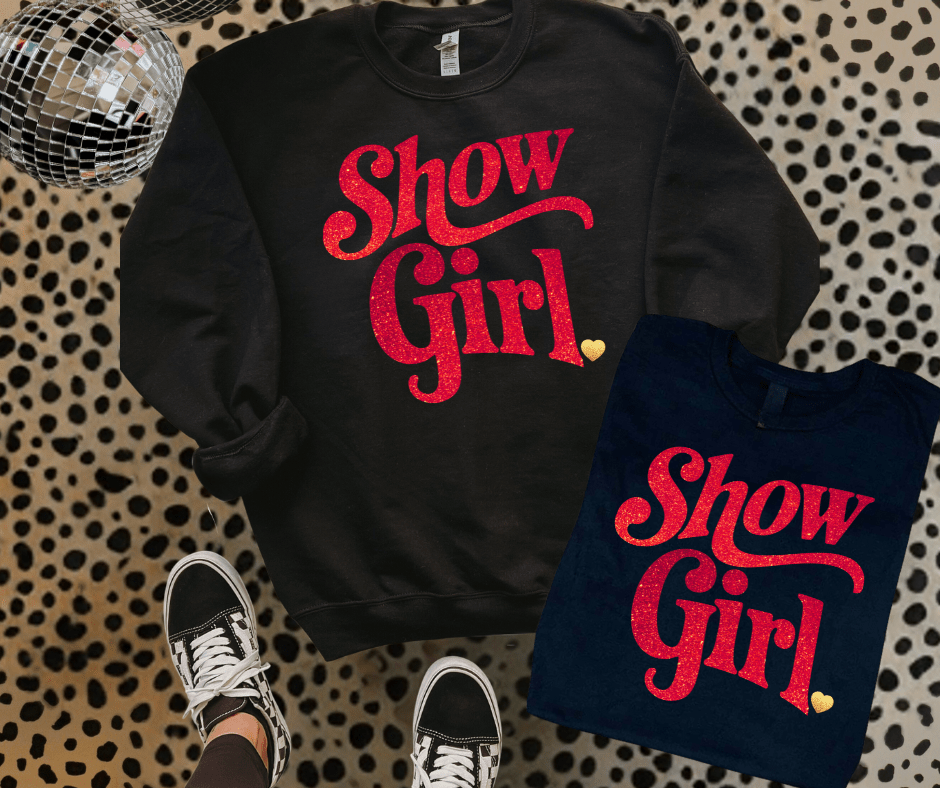 Faux Glitter Show Girl Black Tee or Sweatshirt - Wholesale - The Red Rival