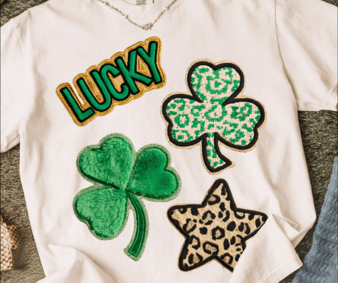 Faux Lucky Leopard Patches Natural Tee or Sweatshirt - Tees - The Red Rival