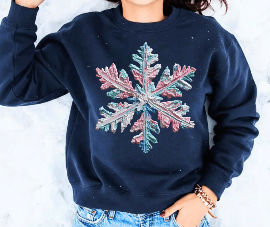 Faux Painted Pastel Snowflake Navy Tee or Sweatshirt - Graphic Tee - The Red Rival