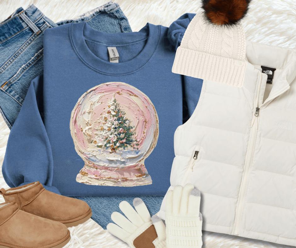 Faux Painted Pink Tree Snow Globe (Choose your Style) - Graphic Tee - The Red Rival