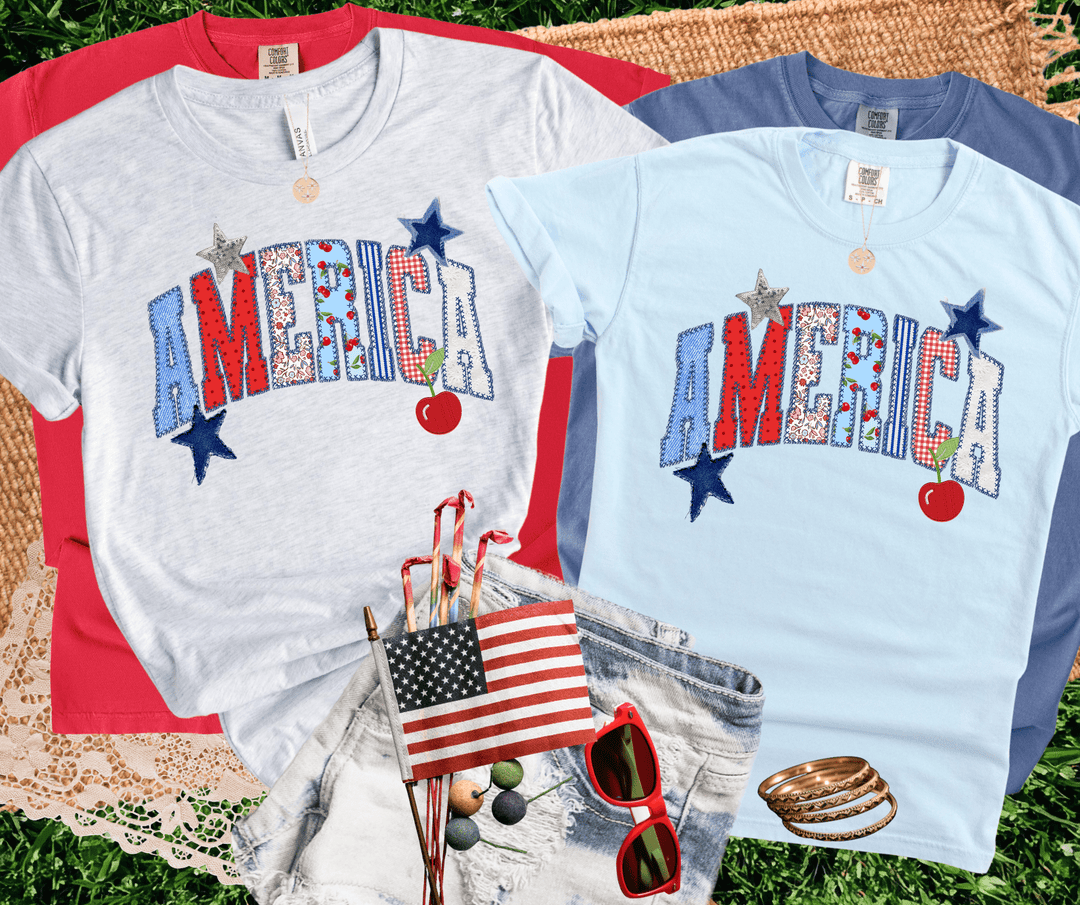 Faux Patch America Letters (Choose your tee color) - Tees - The Red Rival