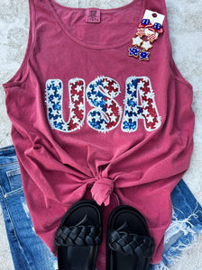 Faux Sequin USA Tank - Graphic Tee - The Red Rival