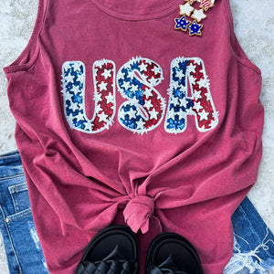 Faux Sequin USA Tank - Graphic Tee - The Red Rival