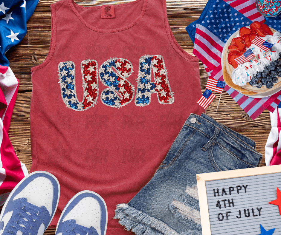 Faux Sequin USA Tank - Graphic Tee - The Red Rival