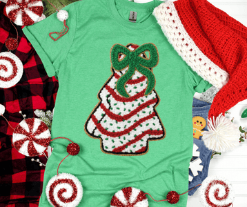 Faux Yarn Bow Christmas Tree Cake Tee - Tees - The Red Rival