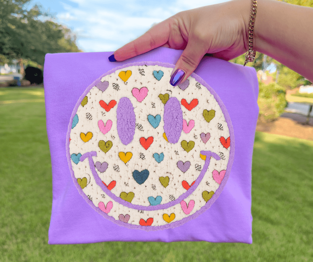 Faux Yarn Candy Heart Smile Face Purple Tee - Tees - The Red Rival
