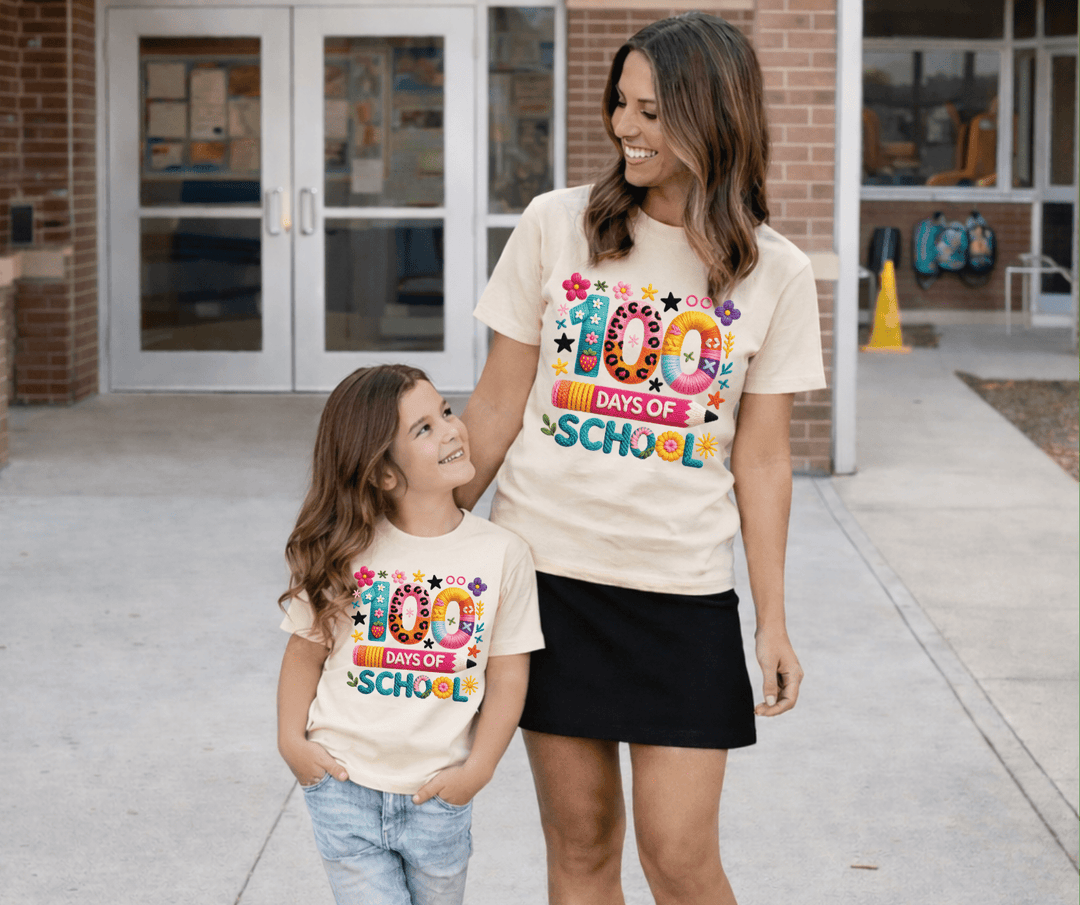 Faux Yarn Girly 100 Days of School Natural Tee or Sweatshirt - Tees - The Red Rival