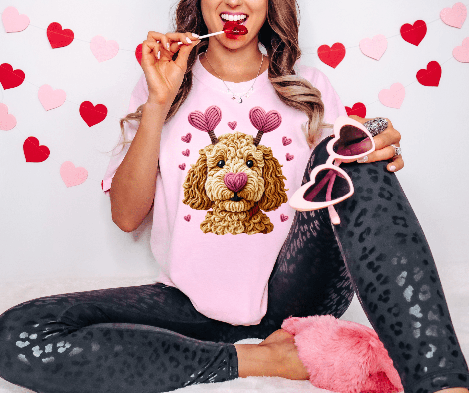 Faux Yarn Heart Doodle Light Pink Tee or Sweatshirt - Tees - The Red Rival