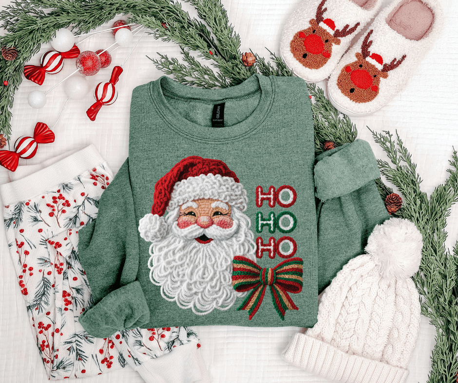 Faux Yarn Ho Ho Ho Santa Tee or Sweatshirt (Pick Your Color) - Tees - The Red Rival