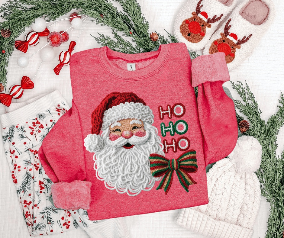 Faux Yarn Ho Ho Ho Santa Tee or Sweatshirt (Pick Your Color) - Tees - The Red Rival
