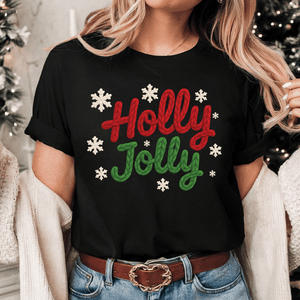 Faux Yarn Holly Jolly Snowflakes Black Tee or Sweatshirt - The Red Rival