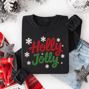 Faux Yarn Holly Jolly Snowflakes Black Tee or Sweatshirt - The Red Rival