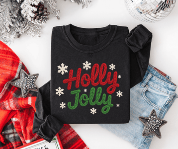 Faux Yarn Holly Jolly Snowflakes Black Tee or Sweatshirt - Tees - The Red Rival