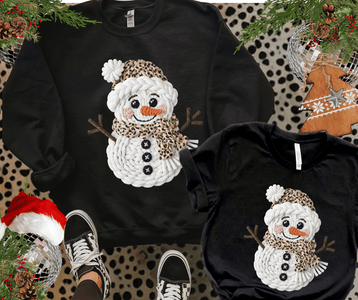 Faux Yarn Leopard Snowman Black Tee or Sweatshirt - Graphic Tee - The Red Rival