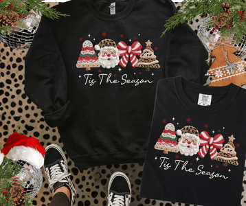 Faux Yarn Leopard Tis the Season Black Tee or Sweatshirt - Tees - The Red Rival