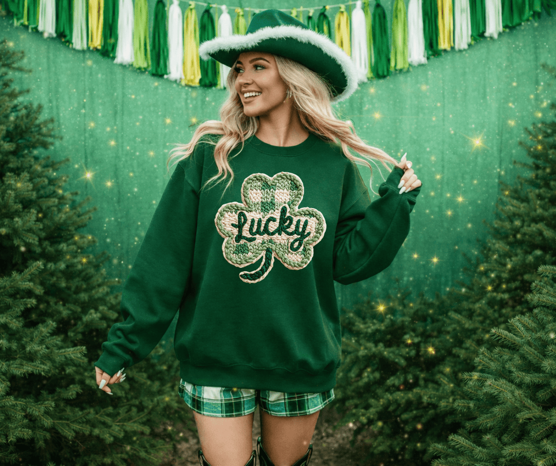 Faux Yarn Lucky Clover Green Tee or Sweatshirt - Tees - The Red Rival