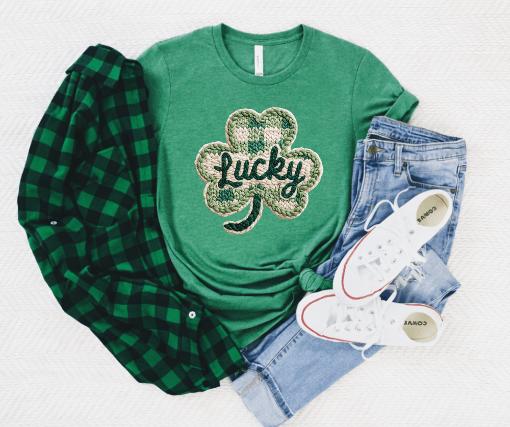 Faux Yarn Lucky Clover Green Tee or Sweatshirt - Tees - The Red Rival